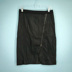 Theory Size 6 Black Gracey Lamb Leather Asymmetrical Zip Pencil Straight Skirt